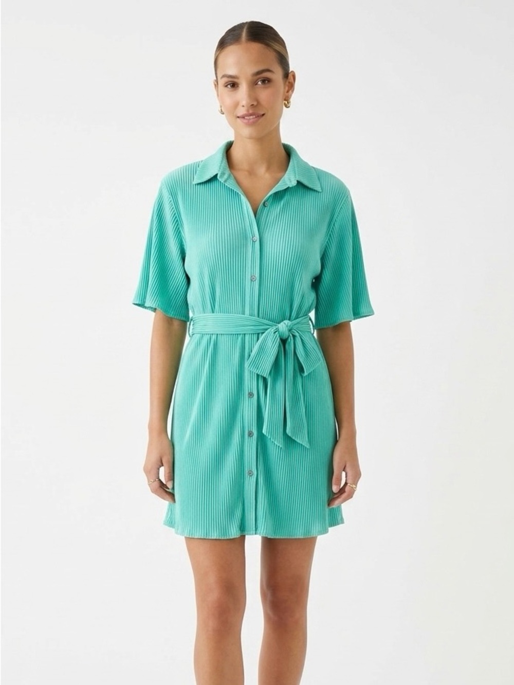 She + Sky, Button-Front Dress in Aqua - L